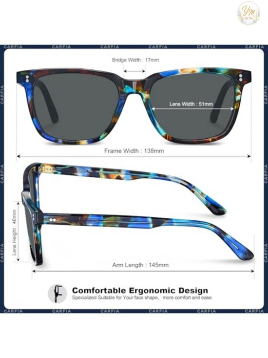 Handcrafted Acetate Square Sunglasses for Women UV400 Polarized Shatterproof main image 2